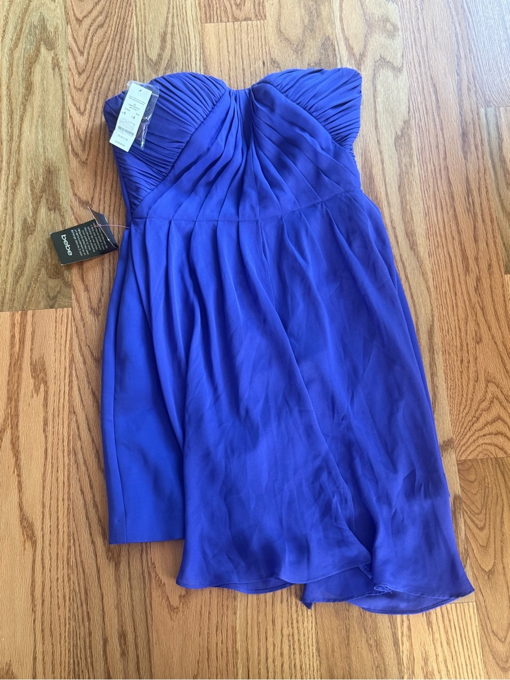 bebe Strapless purple pleated  strapless Cocktail Dress